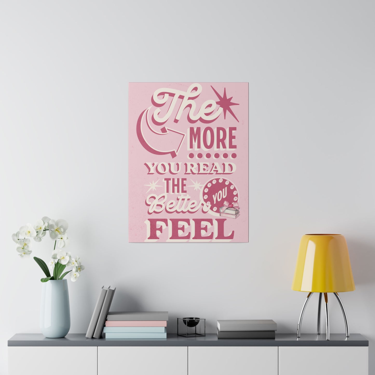 matte pink canvas library wall art quote the more you read the better you feel bookworm gift for desk